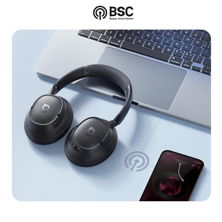 Baseus ANC Wireless Headphones 98% Adaptive Hybrid Noise Cancelling Headsets Hi-Res LDAC Headphone Bluetooth 6.0