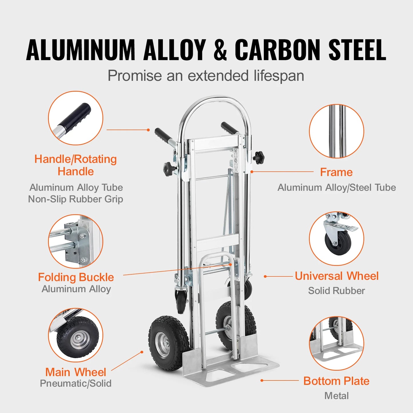 SucceBuy Aluminum Folding Hand Truck Heavy Duty Industrial Collapsible Dolly Cart for Moving in Warehouse Supermarket