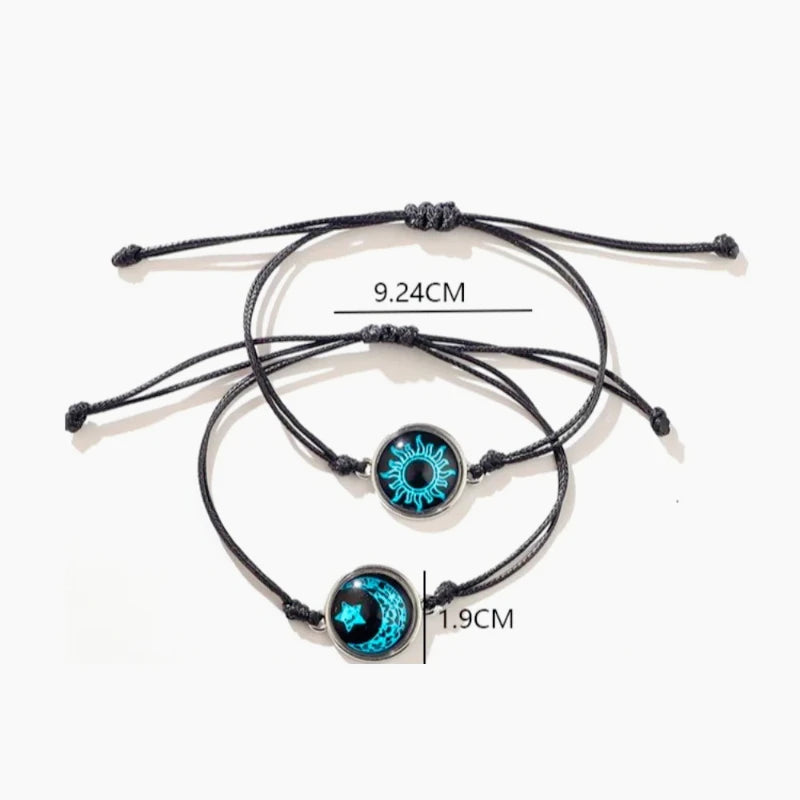 New Moon and Sun Love Time Gem Glow Couple Bracelet - Hand-woven Rope for Couples