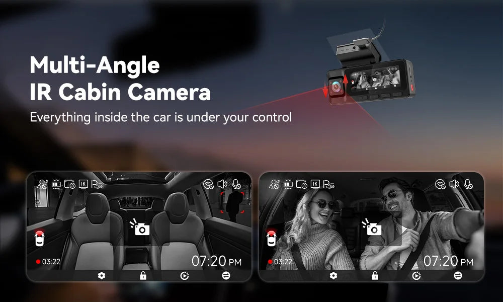 REDTIGER A3  3 Cameras Front/Cabin/Rear Cam Dash Cam Dash Camera Built-in 5.8Ghz WiFi GPS Car DVR Night Vision Parking Monitor