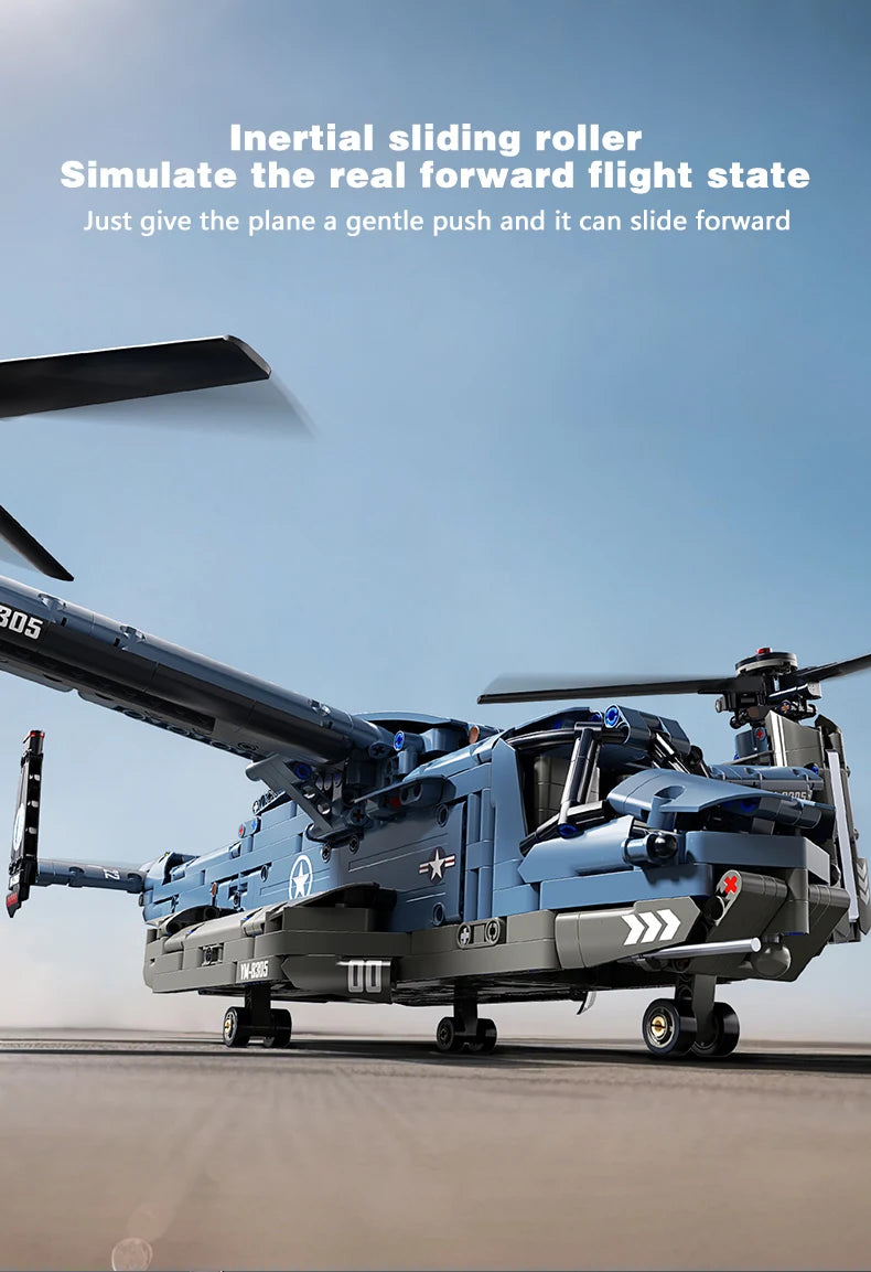 KAVOWORLD 1486PCS Military V-22 Transport Aircraft Helicopter Building Blocks Set STEM Gift DIY Assembly Airplane Bricks Toys