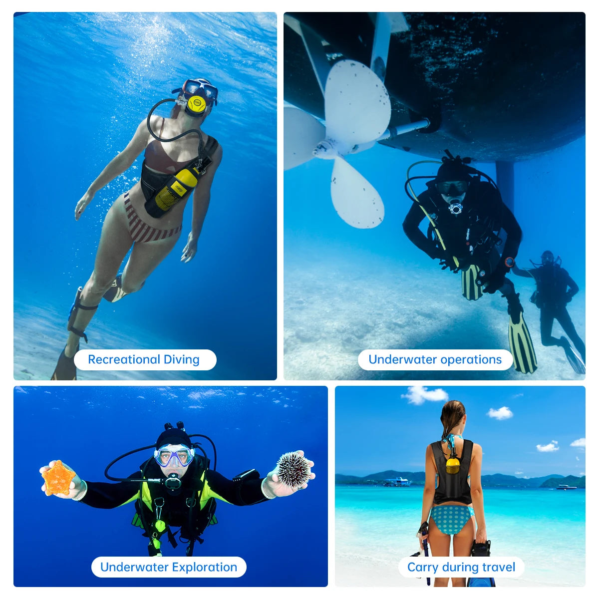DIDEEP 1Liter Mini Scuba Diving Tank Set, 15-20Mins Underwater Diving Cylinder, Easy to Use, Portable Lungs Bottle with 3000 PSI,Summer Diving for Cooling off ,Suitable for Outdoor Activities and Travel,Summer Diving for Cool