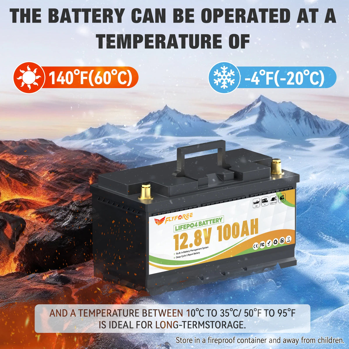 FLLYROWTH 12V 100Ah LiFePo4 Lithium Battery Pack With Bluetooth 100A BMS For RV Boat Motor Inverter Solar Wind Off-Road Off-grid LiFePO4 Batter