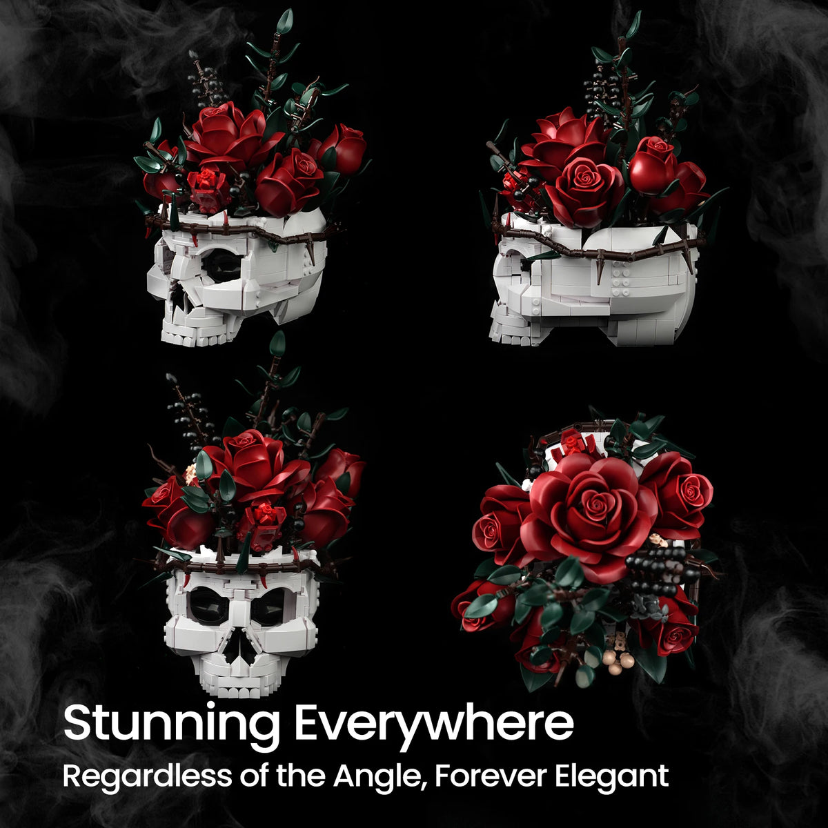 SupreOwls Skull Flowers Building Blocks Set Gothic Roses Bouquet Toy Skeleton Planter Pot Floral Decor Collection Gift for Adult