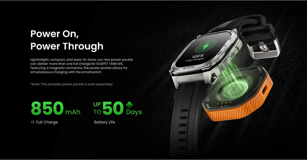 KOSPET Tank M4 Smart Watch Stainless Steel 6-Sat GPS Offline Maps 10ATM Waterproof 45M Dive 24/7 Health Monitor for Android iOS