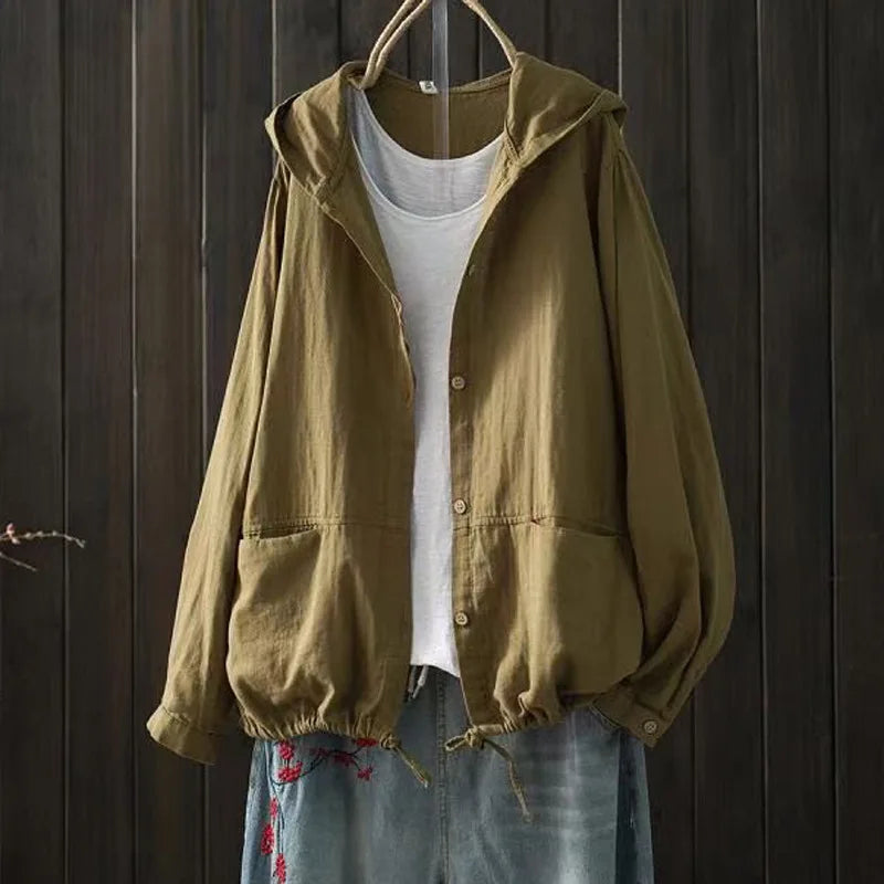 Large size blouses for women hoodies Japan style long sleeve solid shirts cotton hooded tops cardigan plus size women's clothing