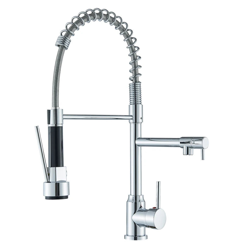Rozin Black Kitchen Faucet Spring 360° Pull Down Sprayer Hot Cold Water Mixer Tap Deck Mounted Dual Spout Nozzle Faucets Crane