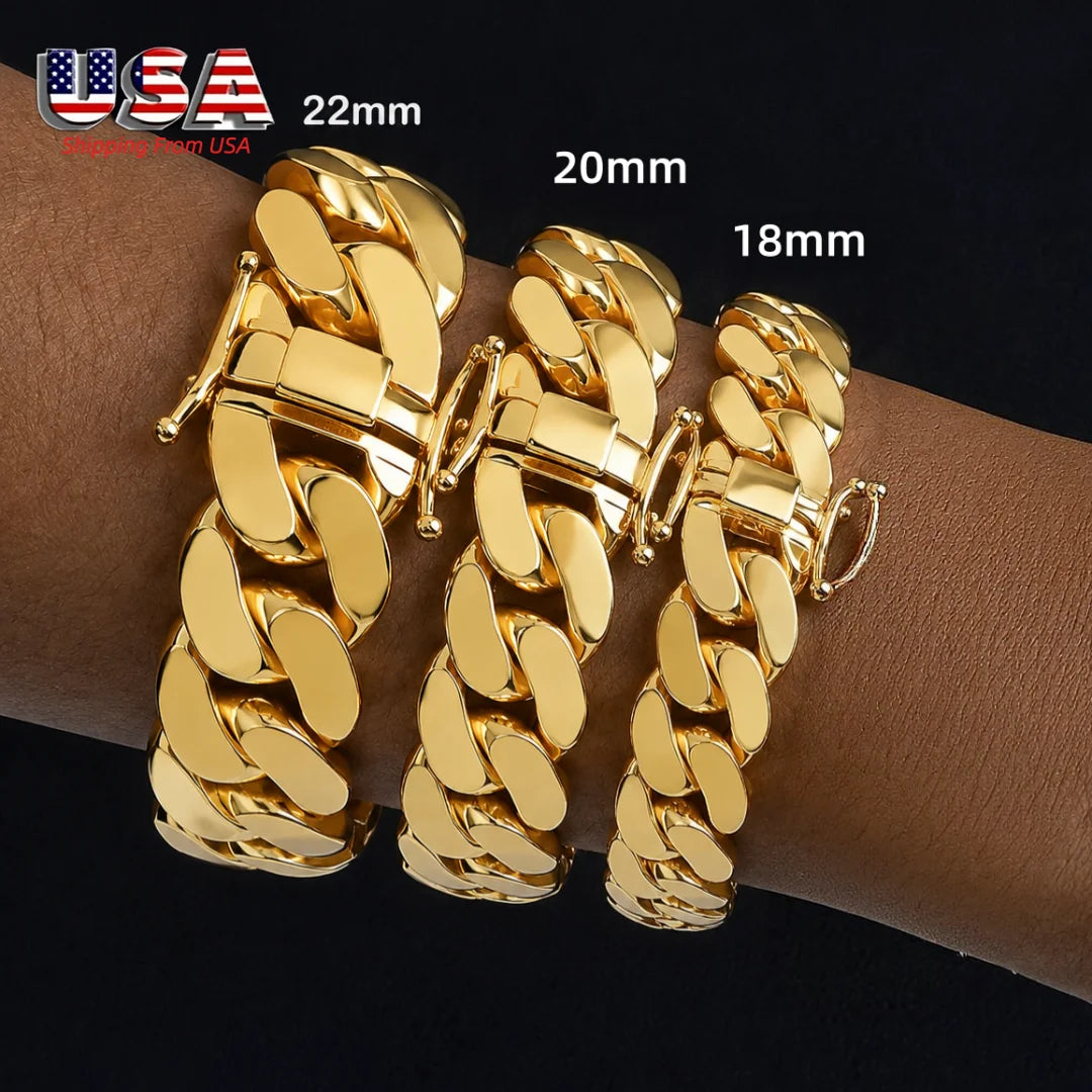 Men's 18-22mm Cuban Link Bracelet Hip Hop Heavy Brass Miami Cuban Link Chain Chunky Bracelet Jewelry For Boy Gift Drop Shipping