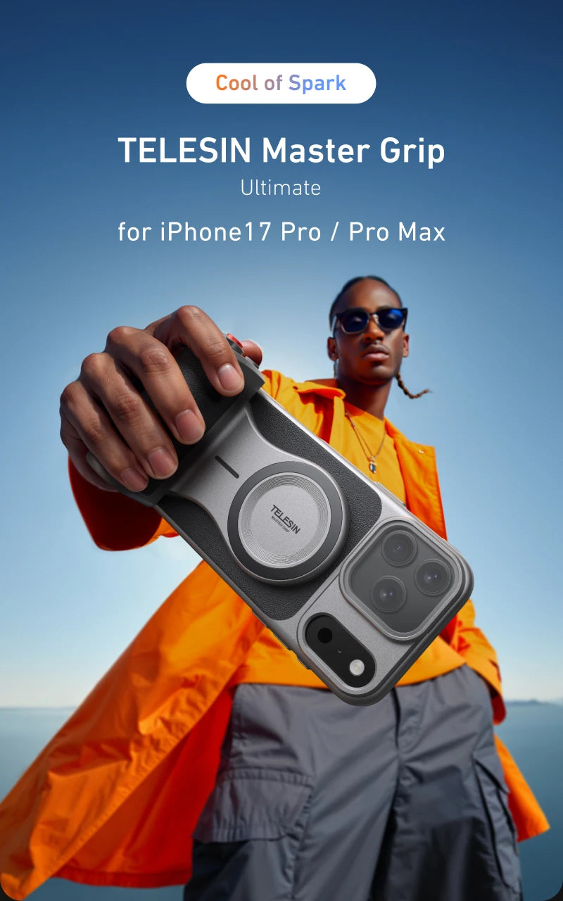 TELESIN Master Grip Set for iPhone17 Pro Pro Max Magnetic Phone Camera Hand Grip Holder 3200Mha Powerbank with Wireless Charging