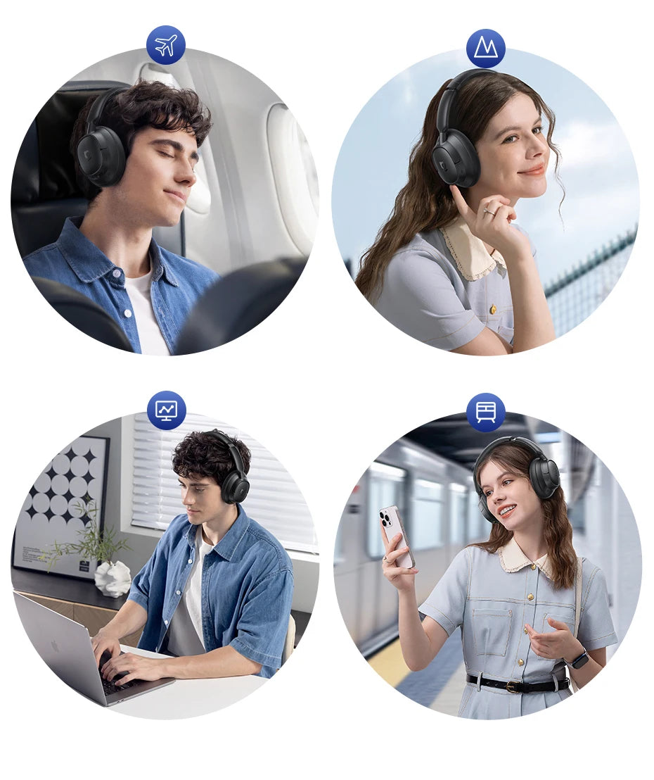Baseus ANC Wireless Headphones 98% Adaptive Hybrid Noise Cancelling Headsets Hi-Res LDAC Headphone Bluetooth 6.0