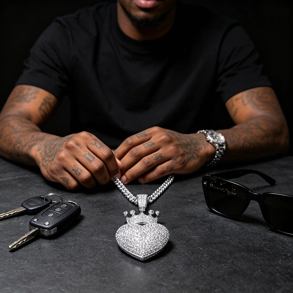 Iced Out Crowned Heart Pendant Micro Pave Cubic Zirconia Crown Love Heart Charm 18K Gold Plated Hip Hop Necklace Bling Rhinestone Heart Crown Jewelry For Men Women Trendy Rap Accessory Romantic Lovers Gift Fine Jewelry Gifts