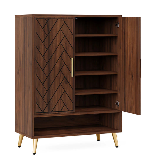 Tribesigns 6 Tier Wooden Shoe Cabinet With Adjustable Shelves