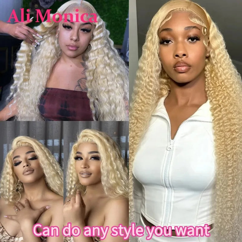 613 Blonde Deep Wave Human Hair Bundles 30 32 inch Long Remy Brazilian Curly Blonde Hair 1 3 4 Bundle Deals Free Shipping  Weave
