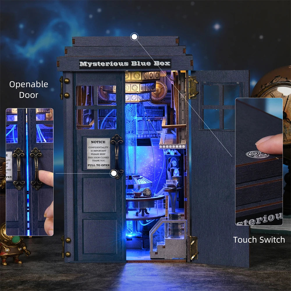 Book Nook Kit Mysterious Telephone Booth DIY Wooden Puzzle Handmade Bookshelf Dollhouse Model Bookend Building Home Decoration