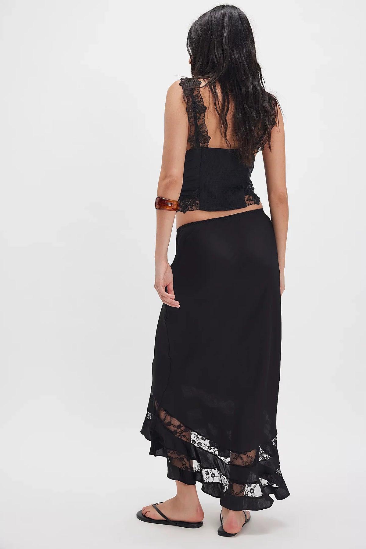 Elegant Satin Ruffle Hem A-Line Long Skirt