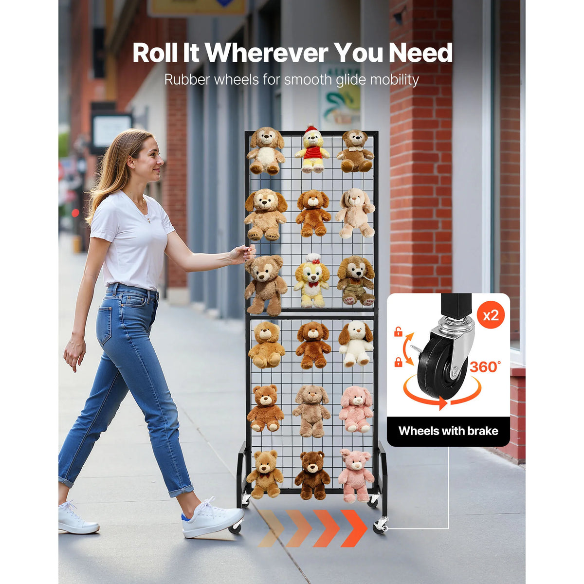 SucceBuy Wire Grid Wall Display Rack With Mobile Wheels