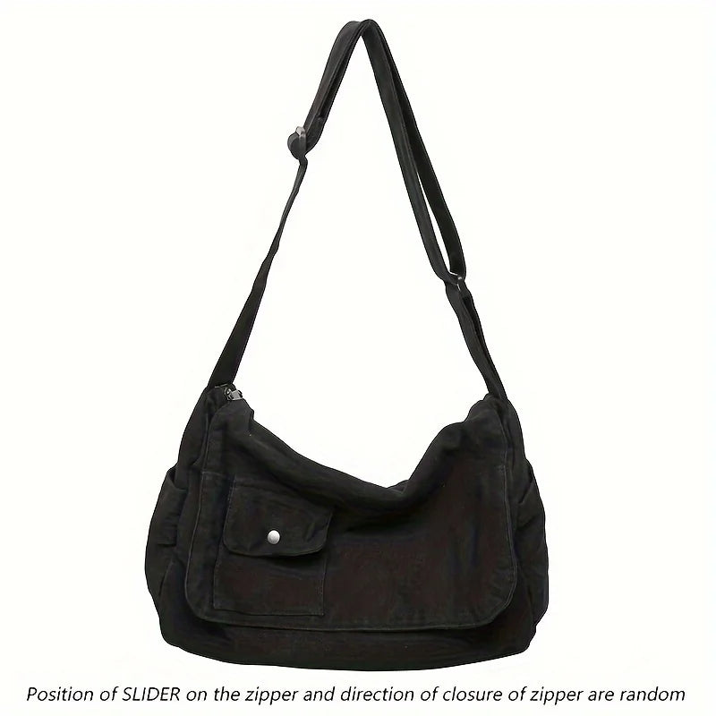 Casual Canvas Messenger Bag Versatile Flip Large Capacity Shoulder Book Bag For Student Adjustable Crossbody Bag For Men Women