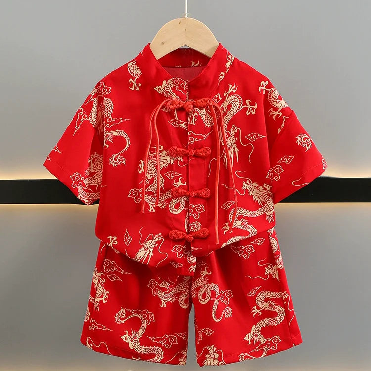 Fashion Baby Tang Costume Tops Pants Two-piece Set Boy Outfit Casual Children's Sets Summer Tweens Boys Hanfu Suit Kids Clothing