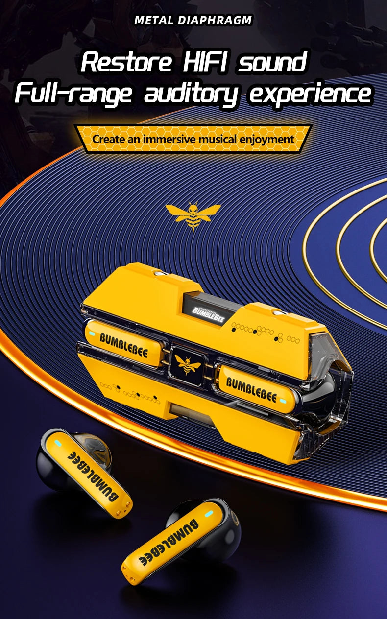 Ship From US Transformers TF-T01 Gaming Earphones Bluetooth 5.4 ENC Noise Reduction Headphones HD Call Music Earbuds Bumble Bee