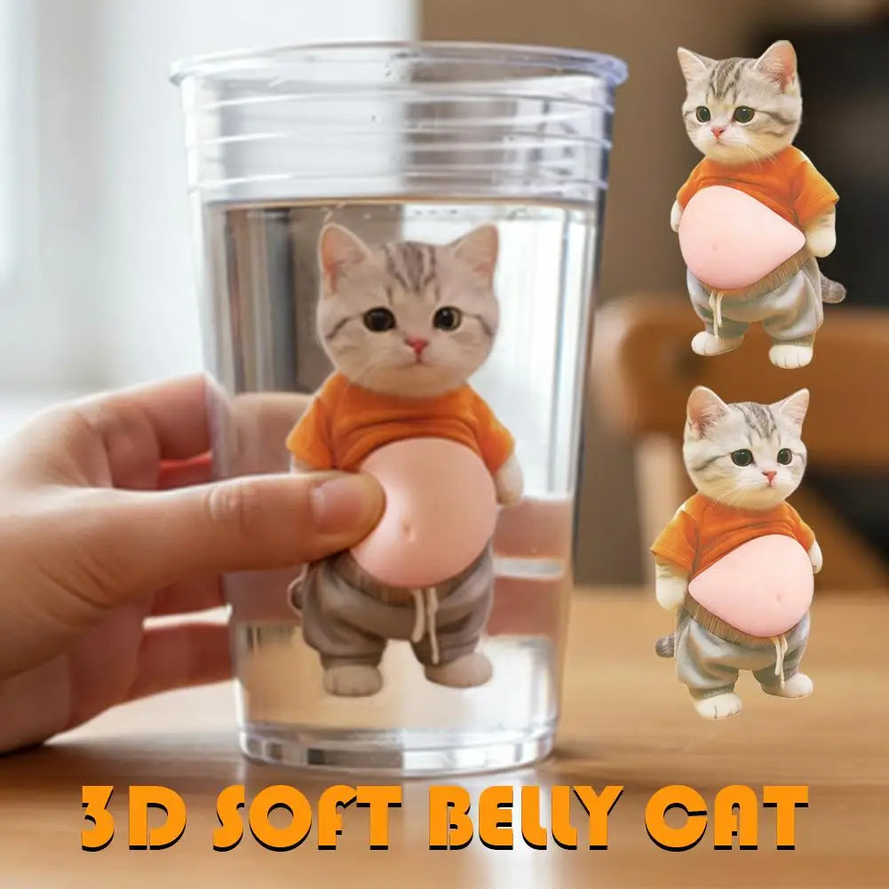 3D Kawaii Cat Belly Sticker Cute Kitten Silicone Self-Adhesive with Orange Outfit Pink Background for Phone Decor