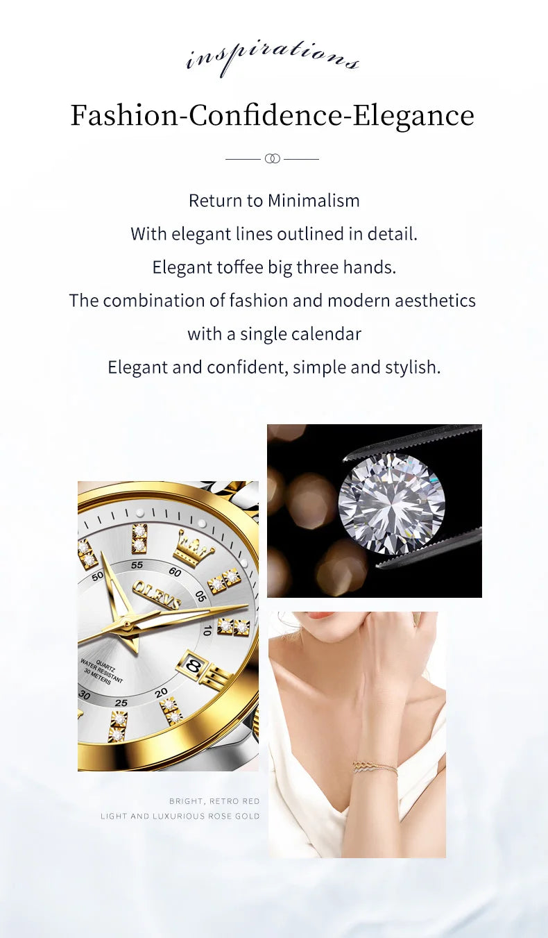 OLEVS 3620 Women Watch Luxury Brand Diamond Quartz Watch Fashion Automatic Calendar Waterproof Women Watch Bracelet Set Reloj