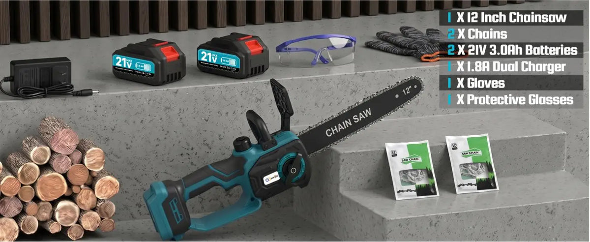 XYSD 12 in Electric Chainsaw Cordless, 21v ,2x3000mah Battery Handheld Chainsaw for Tree Trimming Electric Tree Trimmer Saw