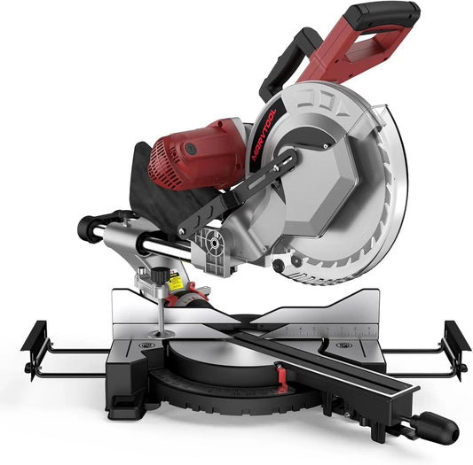 10/12 Inch Single/Dual-Bevel Sliding Compound Miter Saw, 5000/3800RPM, 0-45°, 15 Amp, 36T Blade Precision Cutting Power Saw