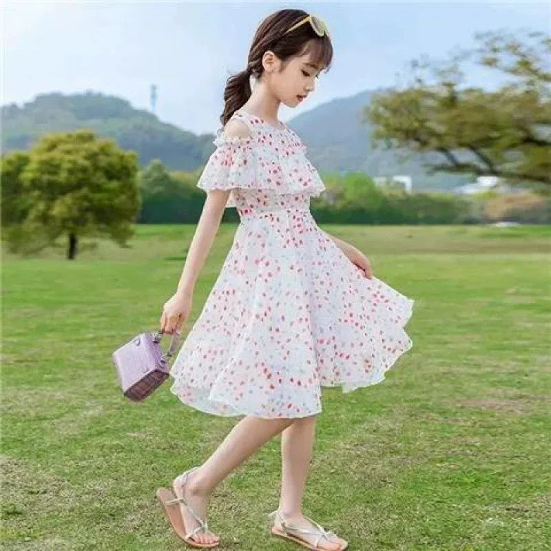 Summer Thin Girl Dress Floral Chiffon Princess Children's Dress Vestidos Summer Girls Casual Dresses Robe Fille Kids Clothes