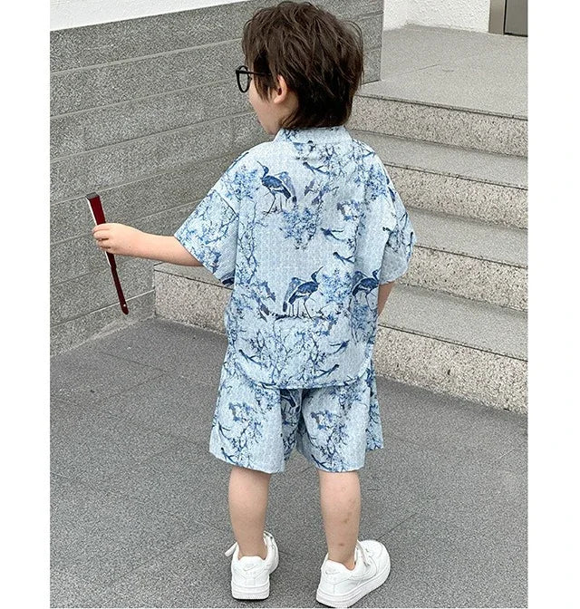 Fashion Baby Tang Costume Tops Pants Two-piece Set Boy Outfit Casual Children's Sets Summer Tweens Boys Hanfu Suit Kids Clothing