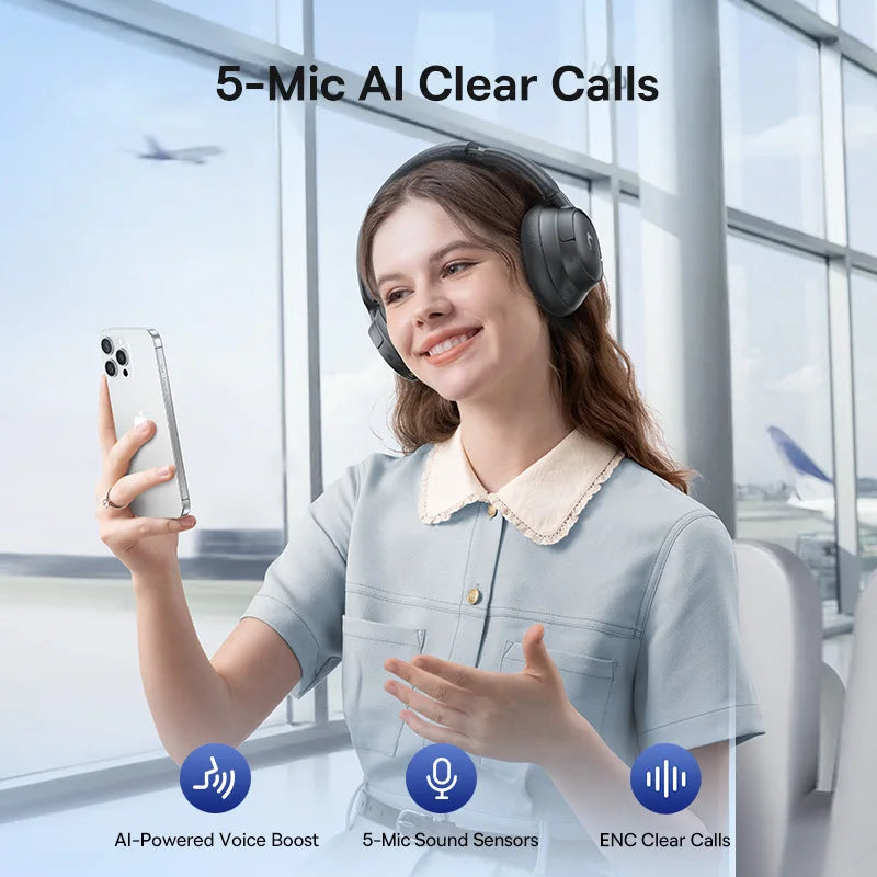 Baseus ANC Wireless Headphones 98% Adaptive Hybrid Noise Cancelling Headsets Hi-Res LDAC Headphone Bluetooth 6.0