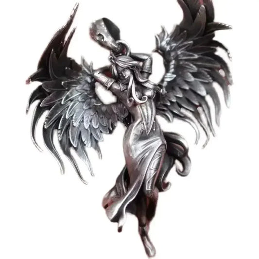 Vintage Silver Color Angel Wings Pendant Necklace Men Women Statement Punk Street Accessories Stainless Steel Chain Jewelry