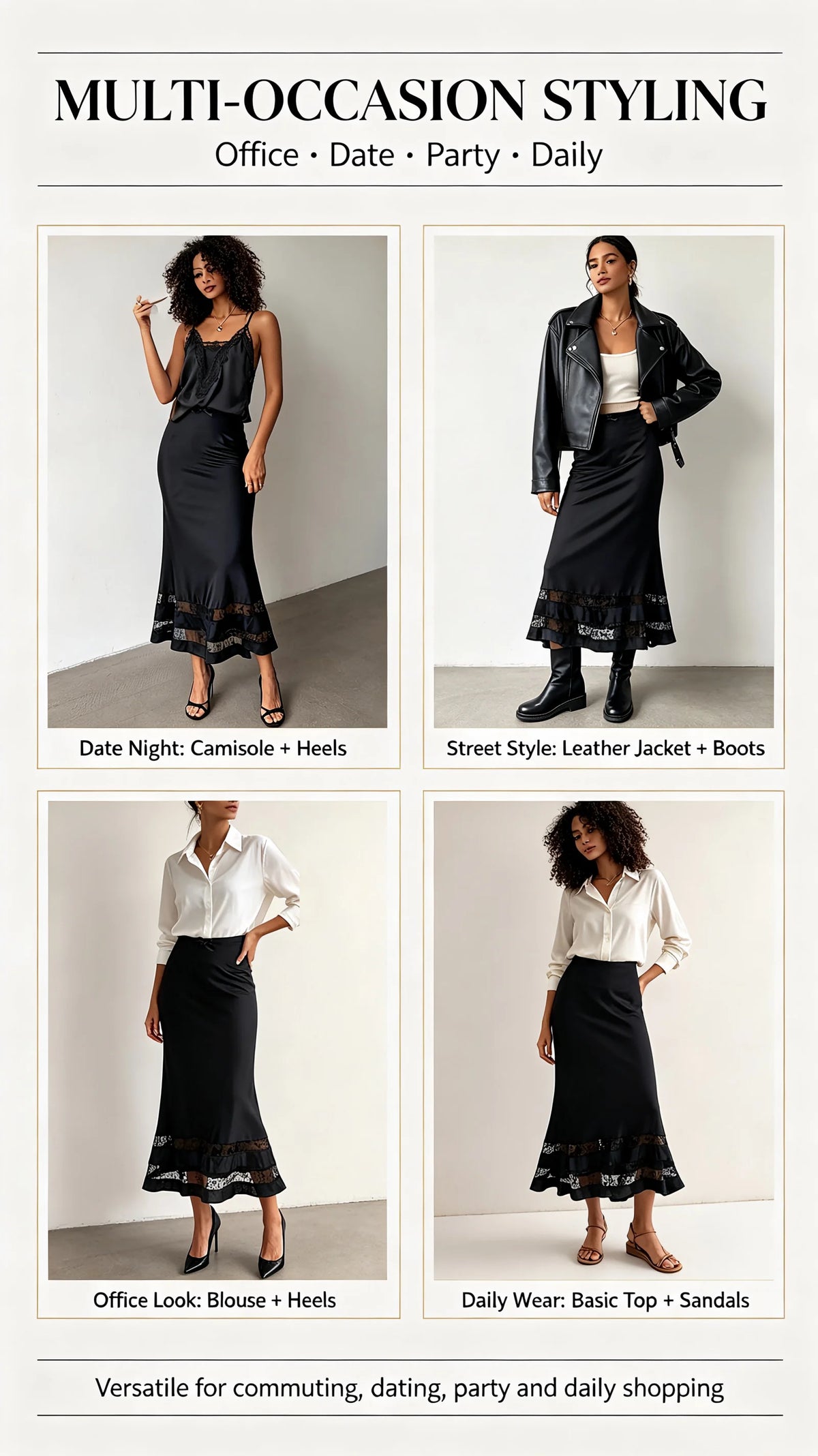 Elegant Satin Ruffle Hem A-Line Long Skirt