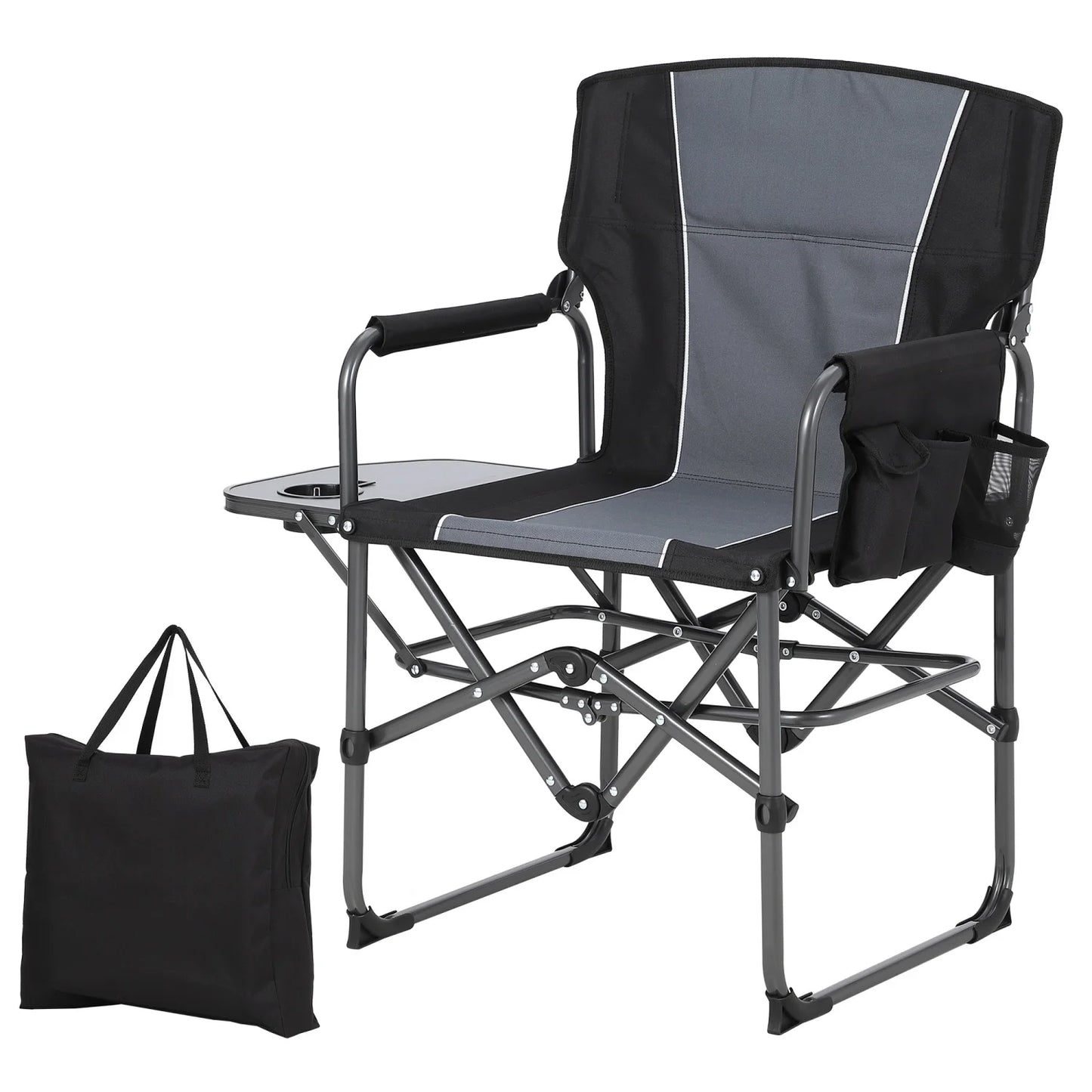 1 Pack / 2 Pack Oversized Heavy Duty Folding Directors Chair for Adults, 400 Lbs Capacity Portable Camping Chair with Side Table, Cup Holder & Side Pocket, Lawn Chairs for Camping, Beach, Garden, RV