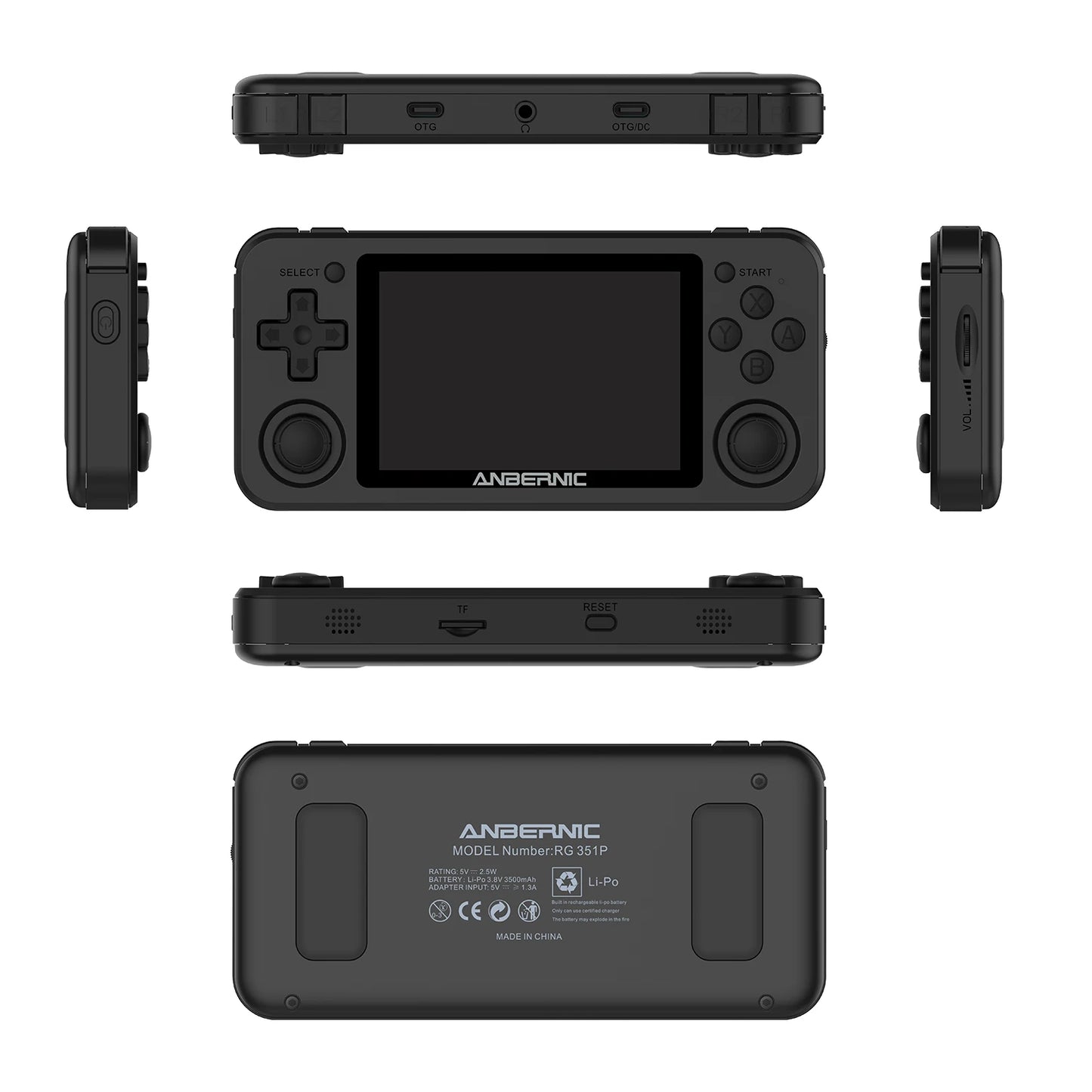 ANBERNIC RG351P Handheld Retro Game Console 3.5 Inch IPS Screen 64G TF Card 2500 Classic Games 3500 mAh Double 3D rocker Gift