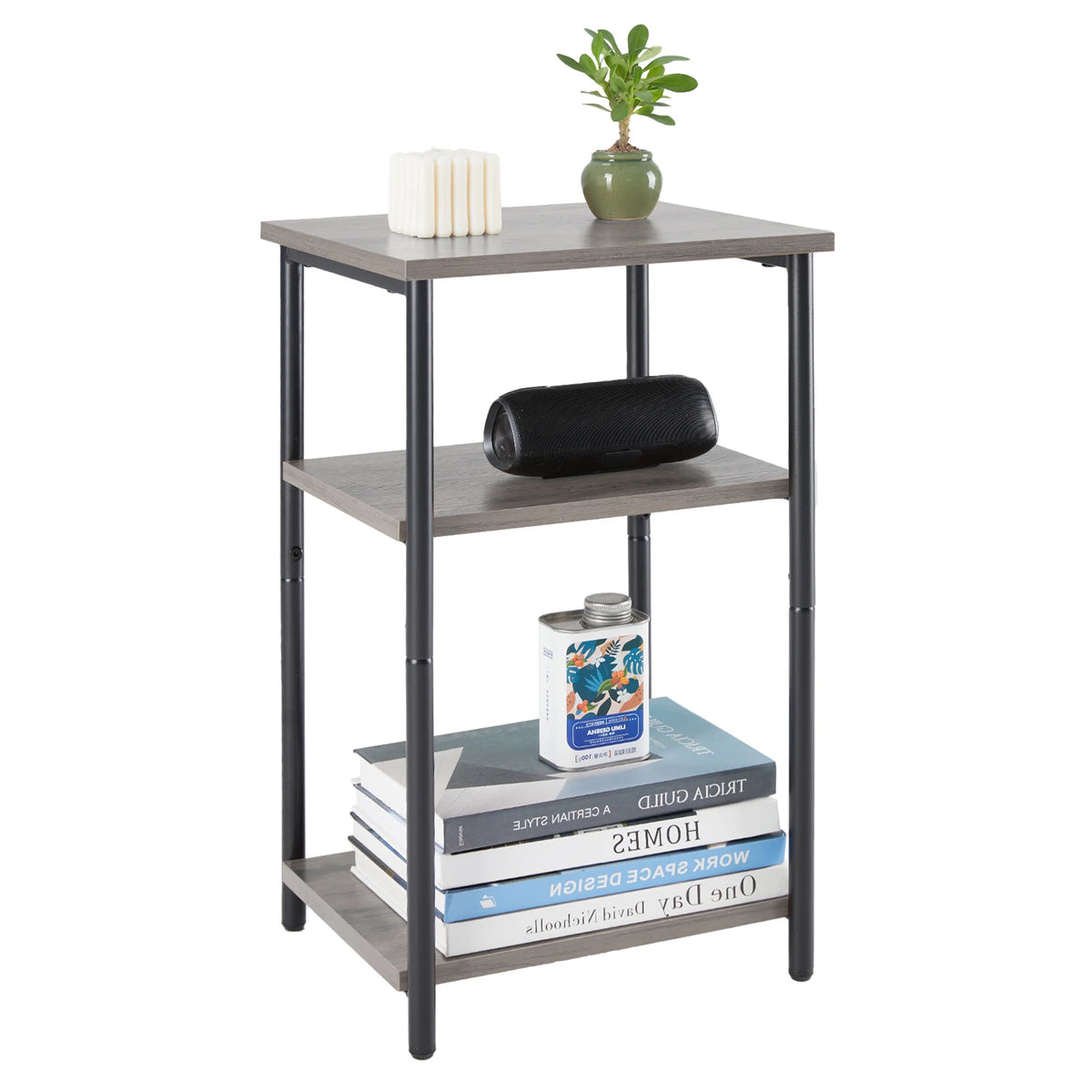 JHK 2/3-Tier End Table Side Tables with Adjustable Feet Small Nightstand Steel Frame Space-Saving for Bedroom Living Room Office