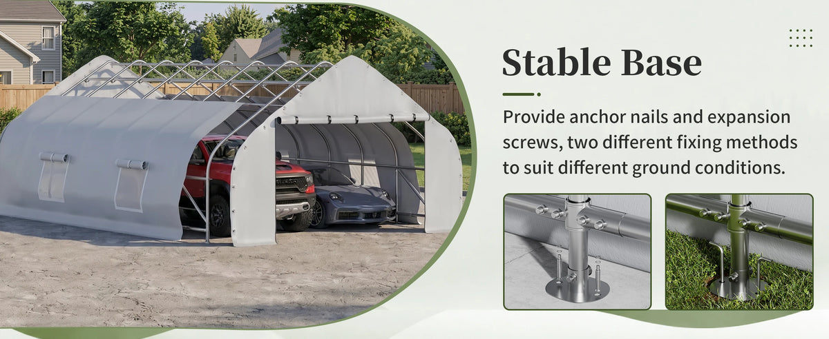 Polar Aurora 20x30 FT Heavy Duty Curved Carport, Portable Car Tent Garage with Reinforced Galvanized Steel Frame, Enclosed Car Port Canopy with Roll-Up Windows & Doors for Truck, Boat, Silver