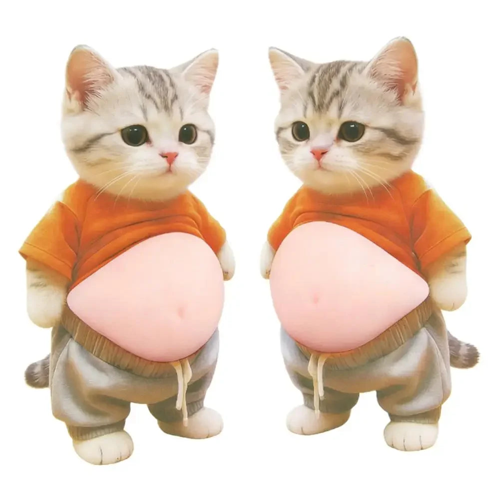 3D Kawaii Cat Belly Sticker Cute Kitten Silicone Self-Adhesive with Orange Outfit Pink Background for Phone Decor