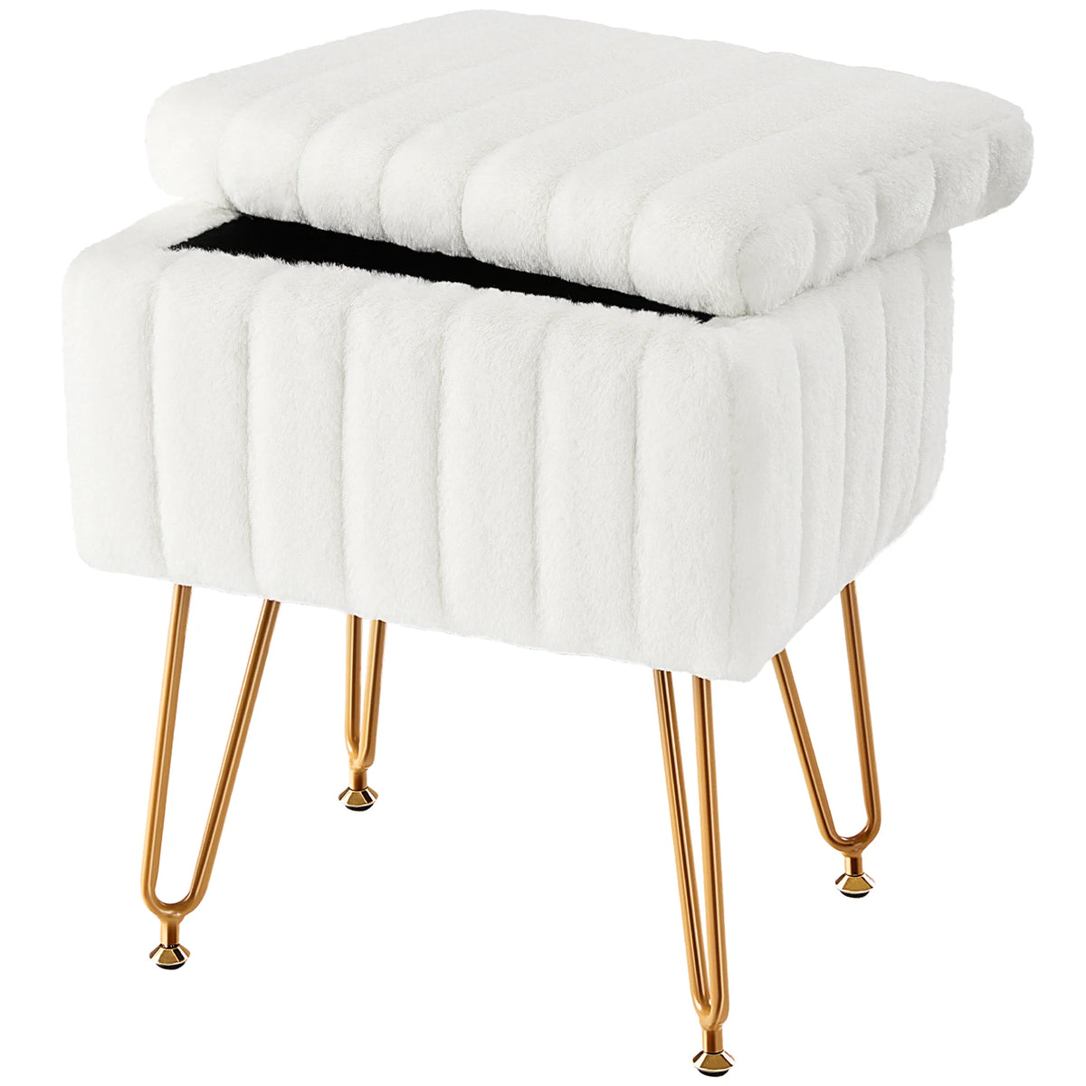 JHK Faux Fur Upholstered Storage Ottoman Metal Legs Padded Seat