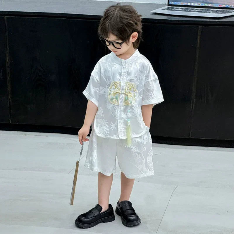 Fashion Baby Tang Costume Tops Pants Two-piece Set Boy Outfit Casual Children's Sets Summer Tweens Boys Hanfu Suit Kids Clothing