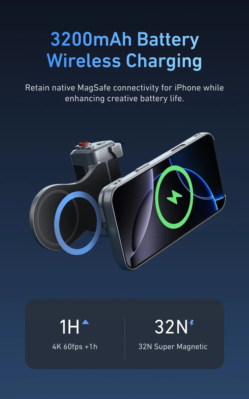 TELESIN Master Grip Set for iPhone17 Pro Pro Max Magnetic Phone Camera Hand Grip Holder 3200Mha Powerbank with Wireless Charging
