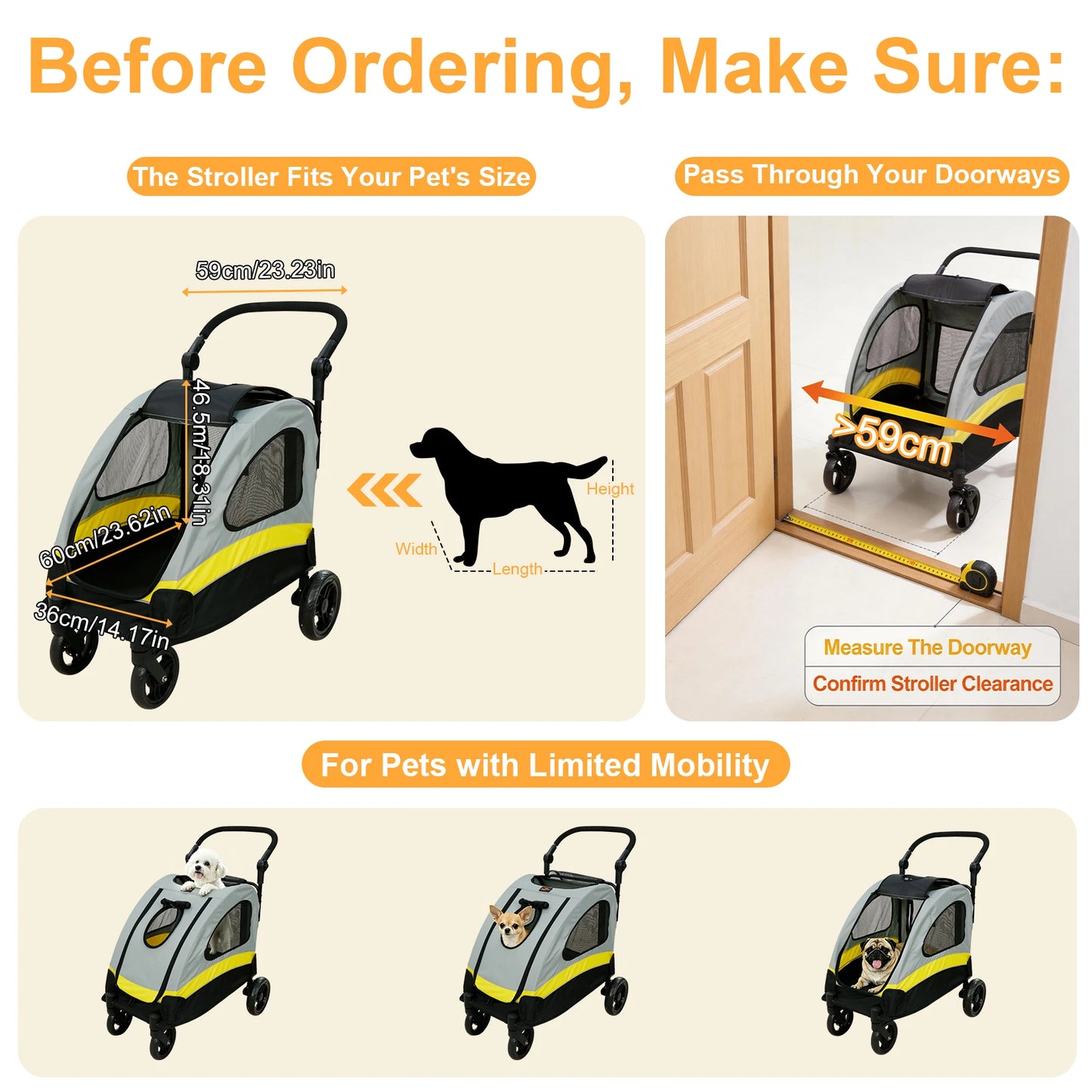 Premium Dog Stroller Pram 4 Wheel Foldable Cart Travel Walk Pet Jogger Wagon for Small Medium Large Dogs