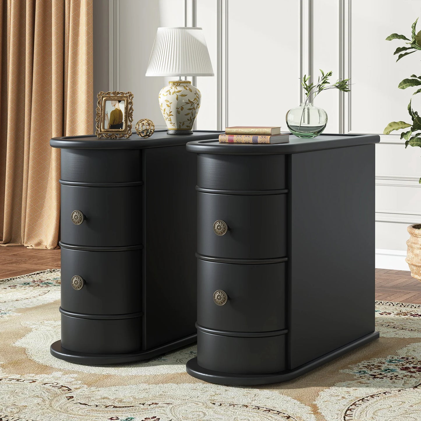 Tribesigns End Table Round Solid Wood Sofa Bedside Narrow Bedroom Side Table Nightstand with Drawer