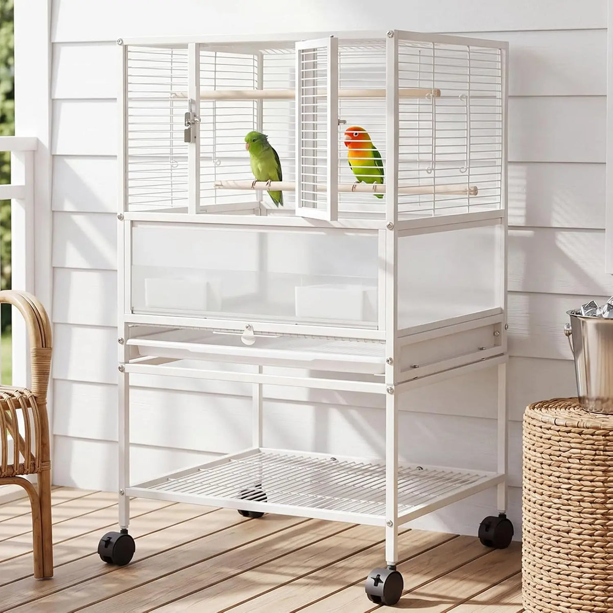 Garvee 3 IN 1 Large Wrought Iron Bird Cage Luxury Pet Villa  for Parrot Canary Budgie Pigeon Breeding with Wheels Bird Carrier for Parakeets, Canaries, Lovebirds, Small Quaker, Cockatiels, Budgie