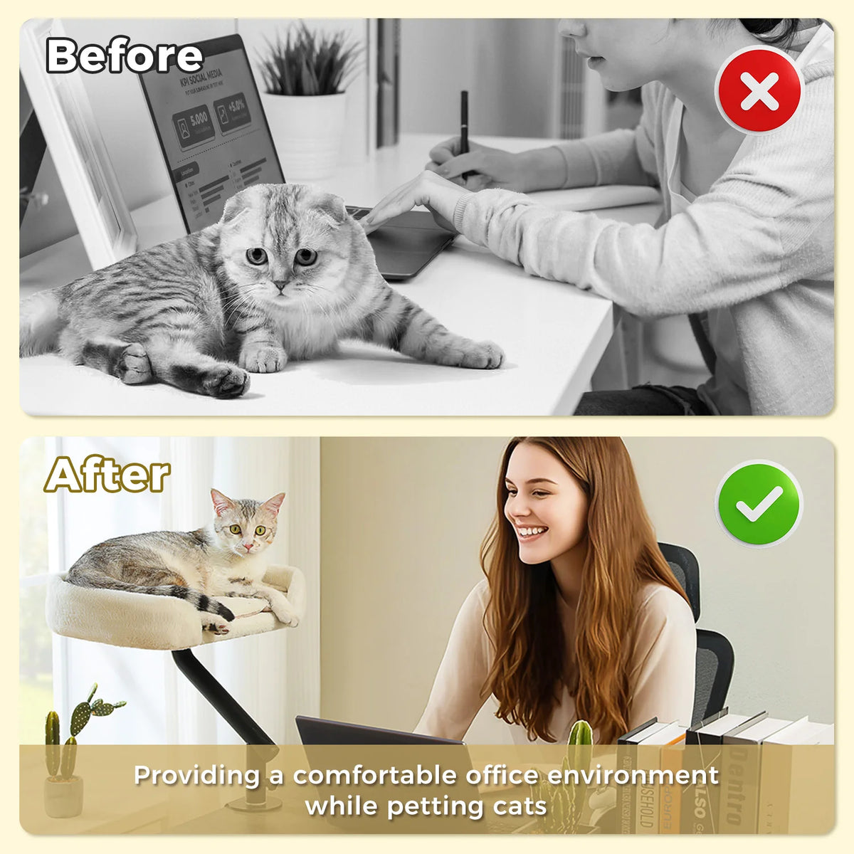 PAWZ Road Adjustable Cat Desk Bed With Plush Hammock
