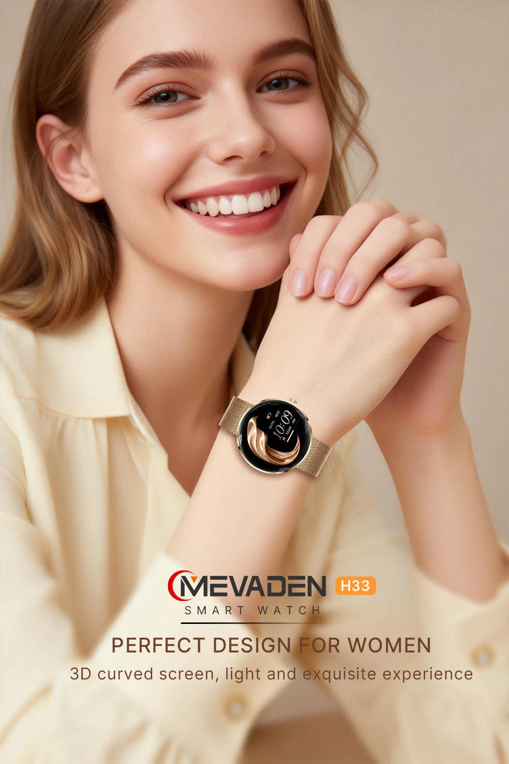 MEVADEN 1.43" AMOLED Screen Women Smart Watch 8.5mm Ultra-thin Stainless Steel Luxury Smartwatch Health Monitor Sport Watch H33