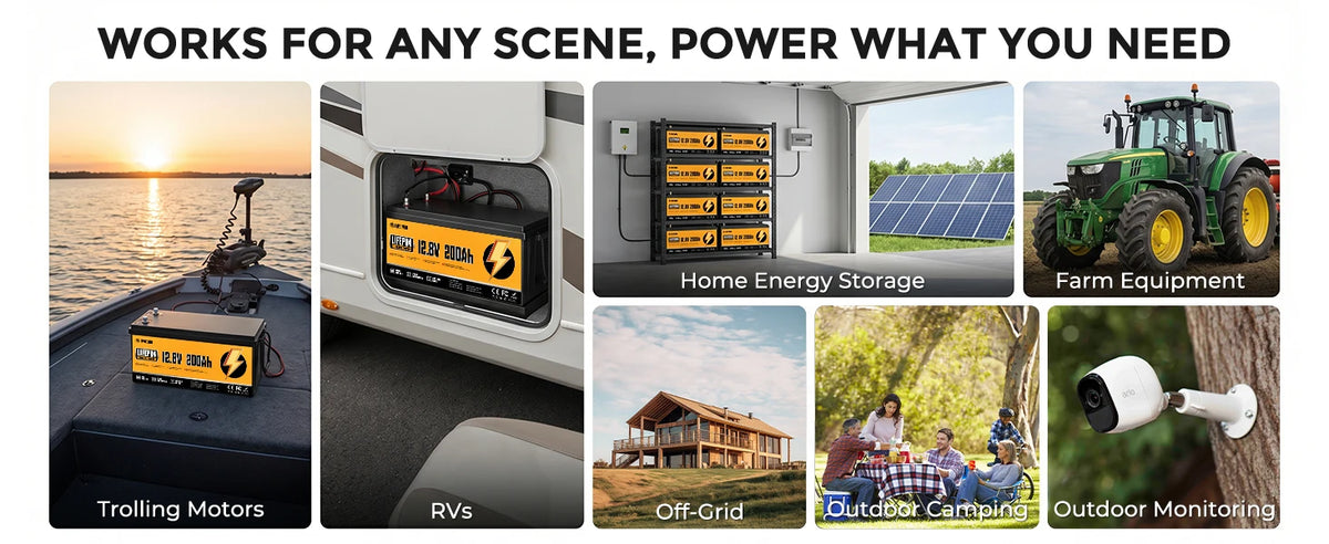 RVPOZWER LiFePO4 Lithium Battery 12V 100Ah 200Ah 1280WH 2560WH Built-in 200A BMS 25000Cycles for RV Boat Portable Rechargeable