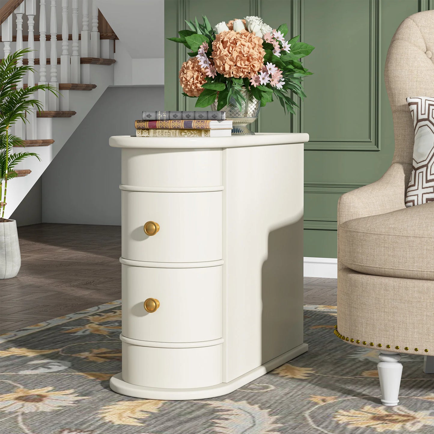 Tribesigns End Table Round Solid Wood Sofa Bedside Narrow Bedroom Side Table Nightstand with Drawer