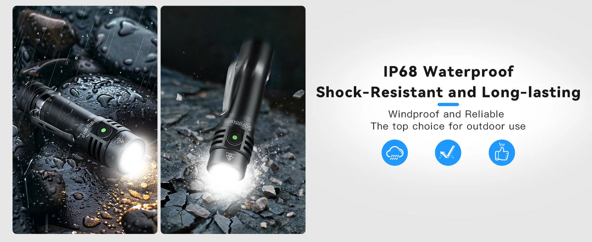 Sofirn SC18 1800lm EDC Flashlight USB C Rechargeable SST40 LED 18650 Torch TIR Optics Lens Lantern with Power Indicator