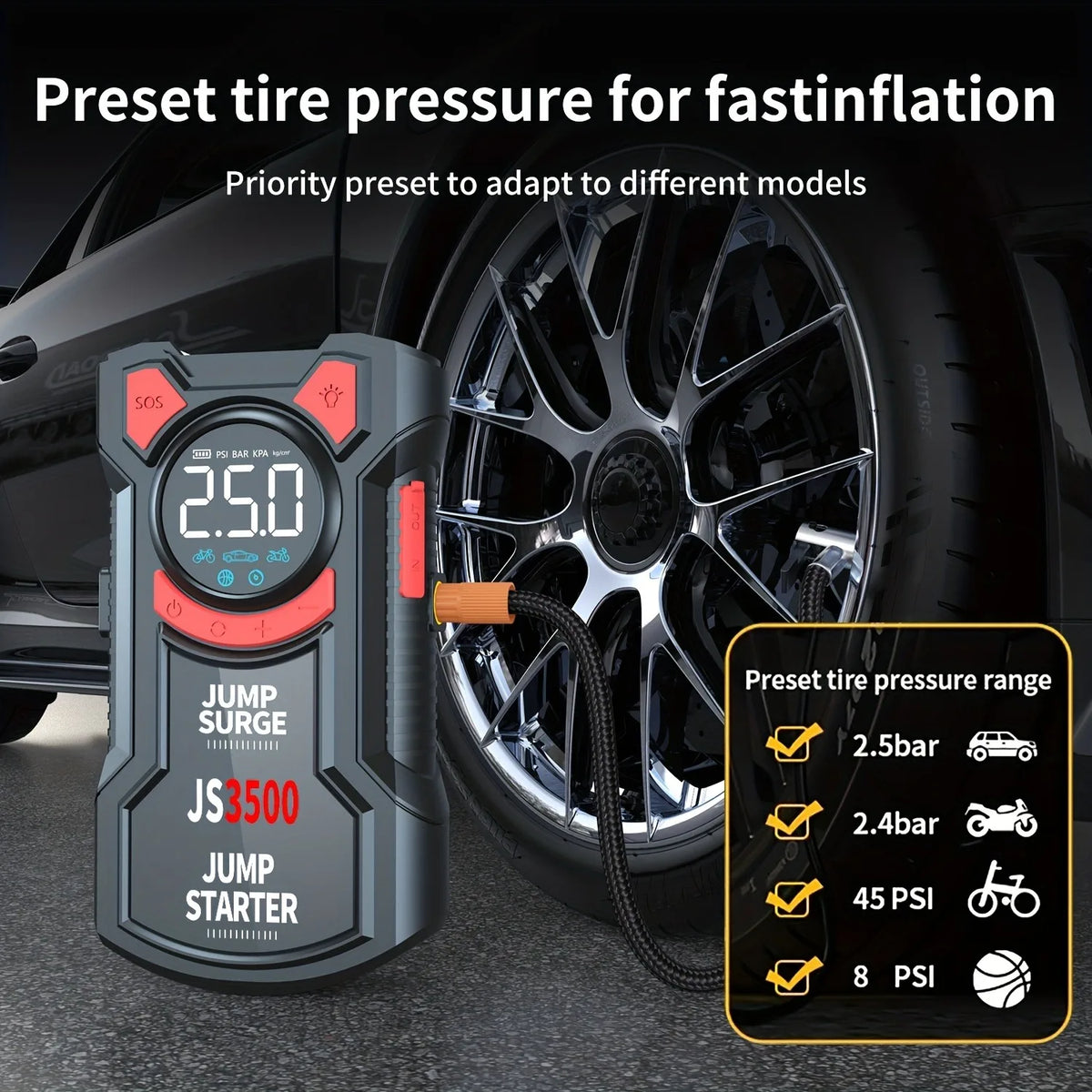 Paivioroku 5 In 1 Car Jump Starter Integrated Air Pump