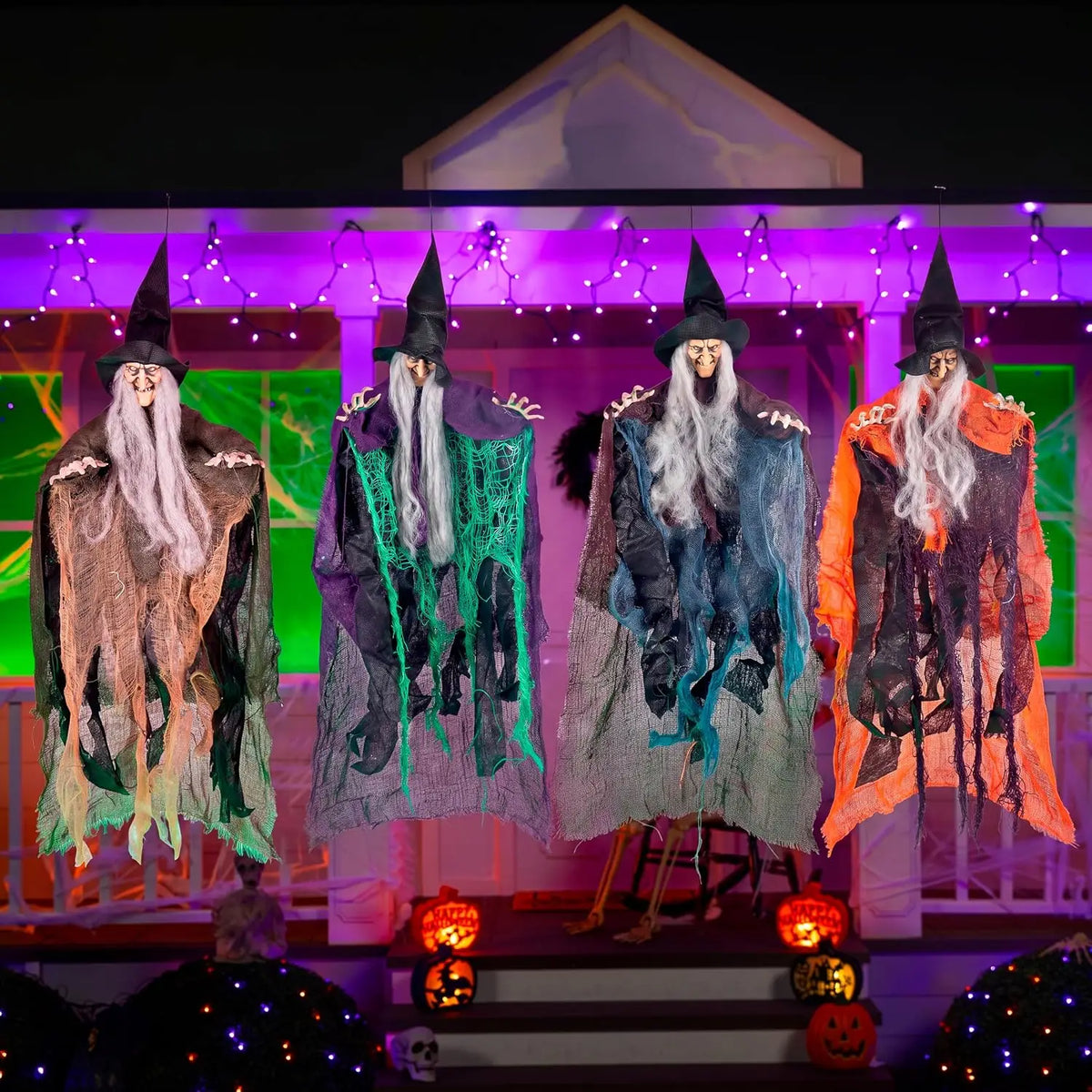 4 Pcs Hanging Witch Halloween Decorations Outdoor Indoor Flying Haunted House Scary Decor for Lawn Garden Yard